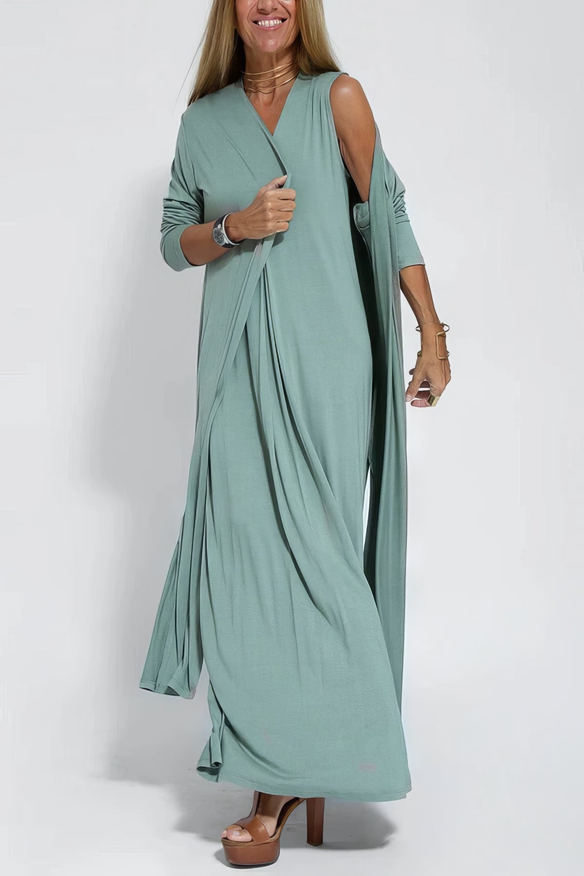 Valentina | Vestido Largo Elegante Con Cárdigan A Juego