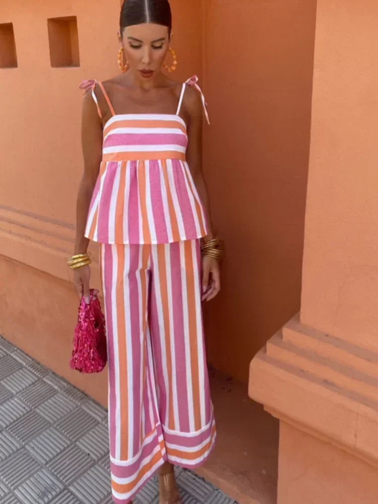 Rosa - Conjunto De Verano Con Pantalones Estampados