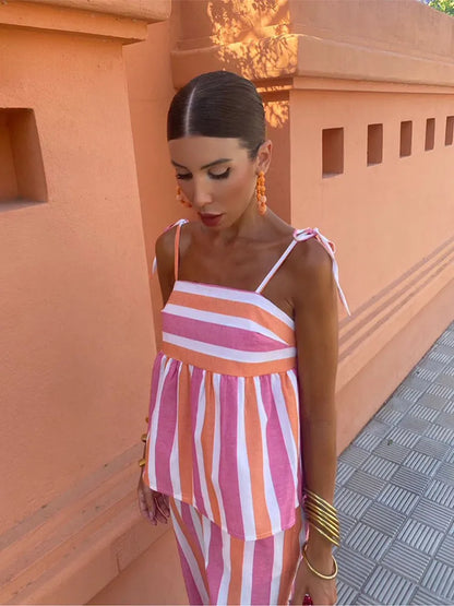 Rosa - Conjunto De Verano Con Pantalones Estampados