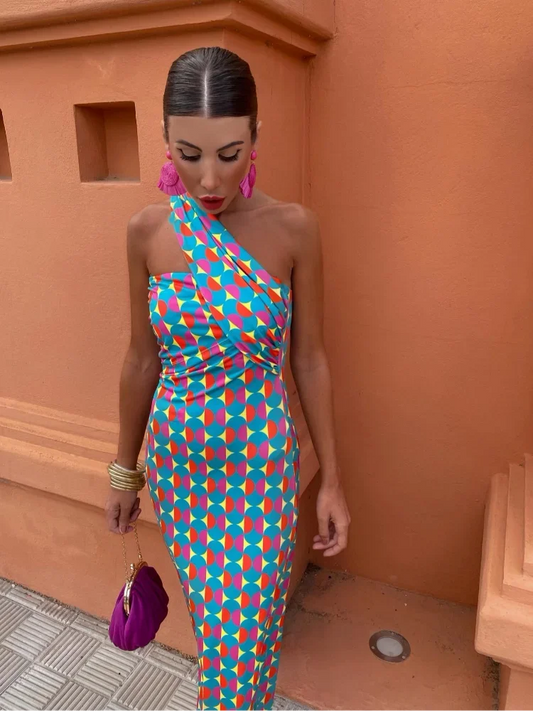 Isabel - Elegante Vestido Con Hombros Diagonales