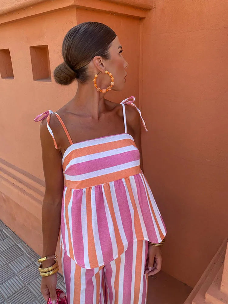 Rosa - Conjunto De Verano Con Pantalones Estampados