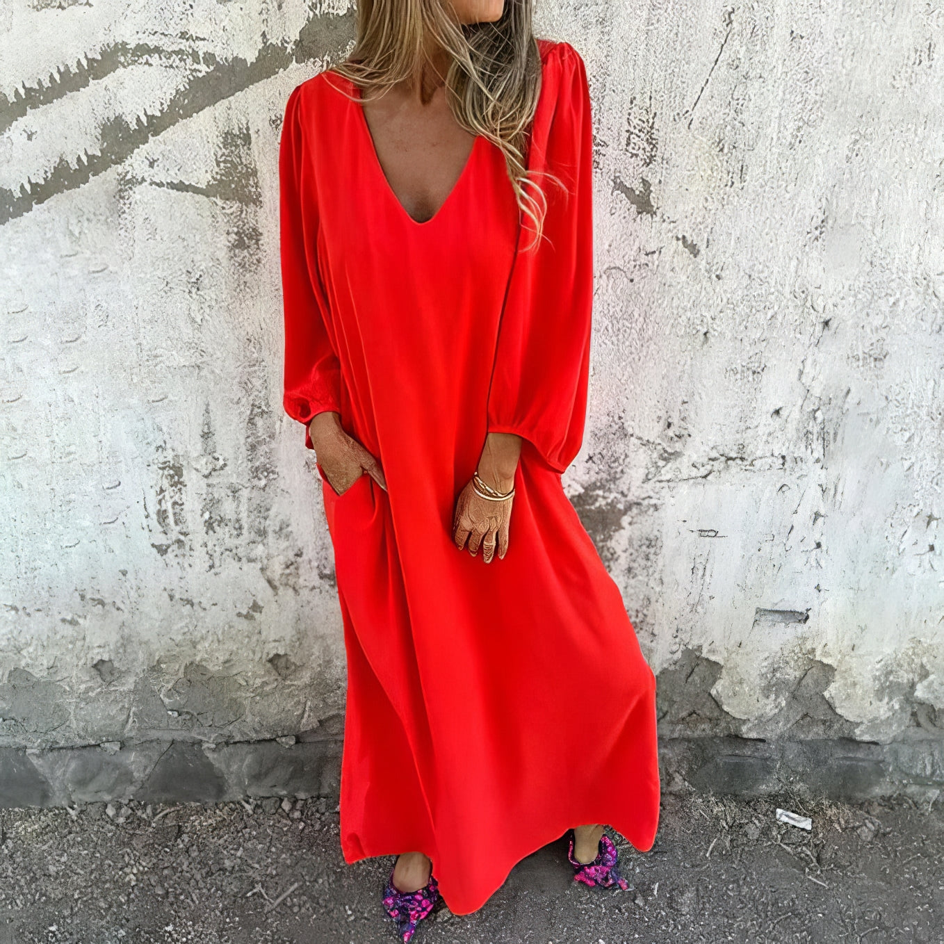 Livia | Vestido Largo Bohemio Con Bolsillos Y Corte Estilizado